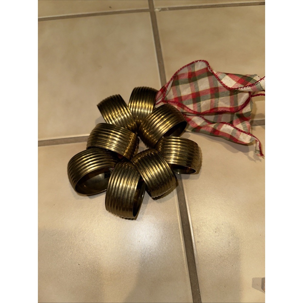 Vintage Hammered Brass Round Metal Napkin Rings Set Of‎ 8 Kitchen Tableware